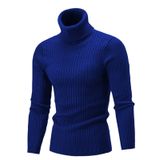 Suéter Masculino Qzh.duao, Gola Alta, Modelagem Justa, Tricotado Em Azul Royal