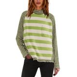 Camisa Feminina Panadila, Manga Comprida, Listrada, Gola Alta, Verde L