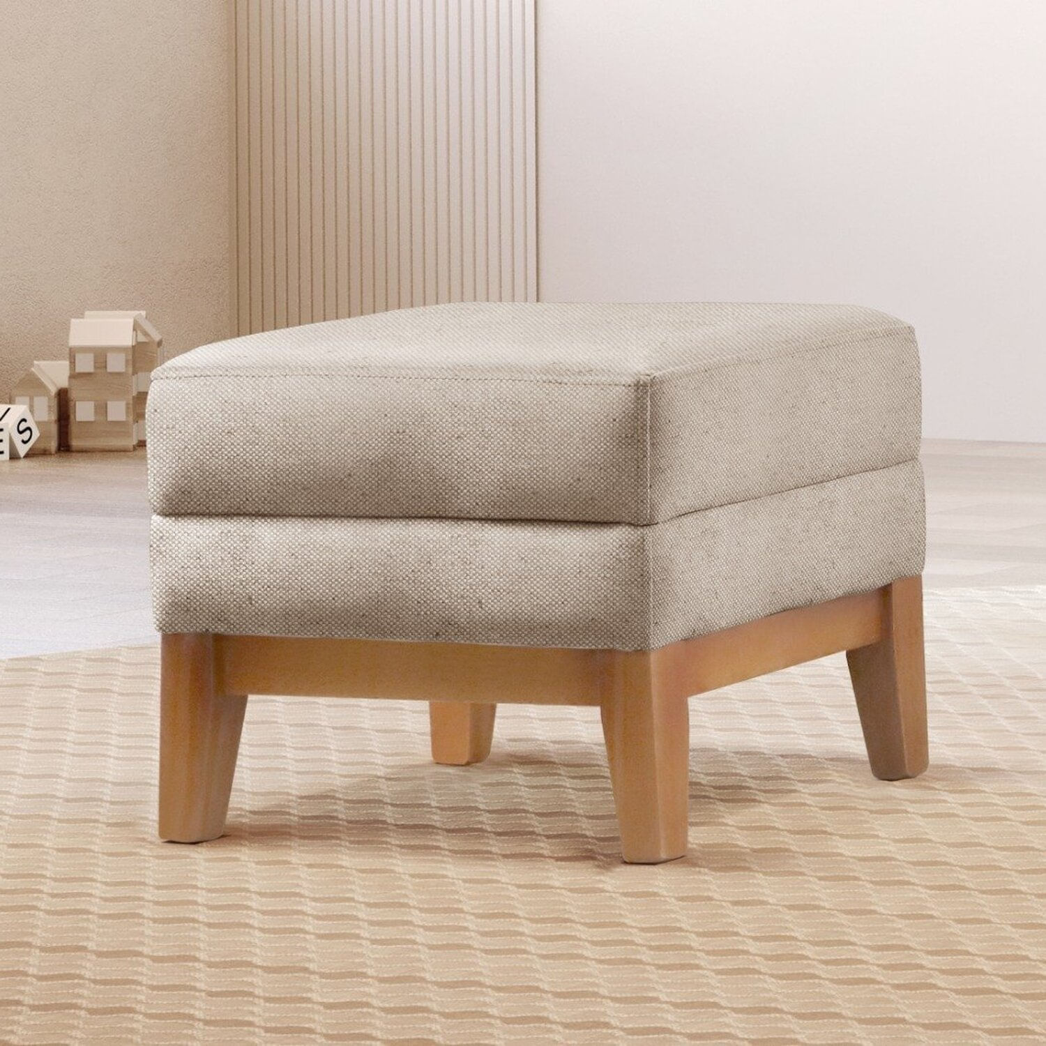 Puff Retangular Para Sala Áquila Linho Bege