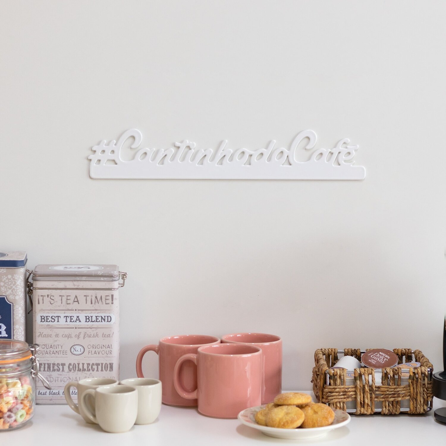 Placa Decorativa Cantinho Do Café Aramado Branco