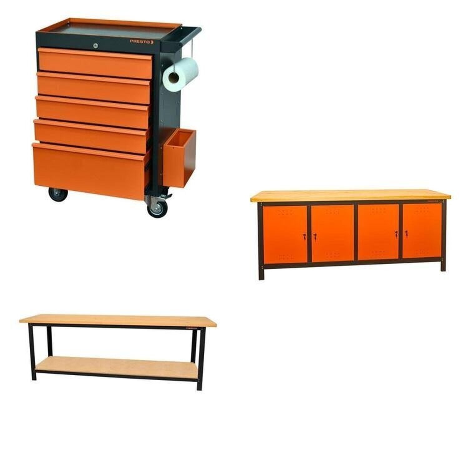 Conjunto Bancada Para Ferramentas 200cm Carro De Ferramentas Profissional 5 Gavetas Presto Laranja