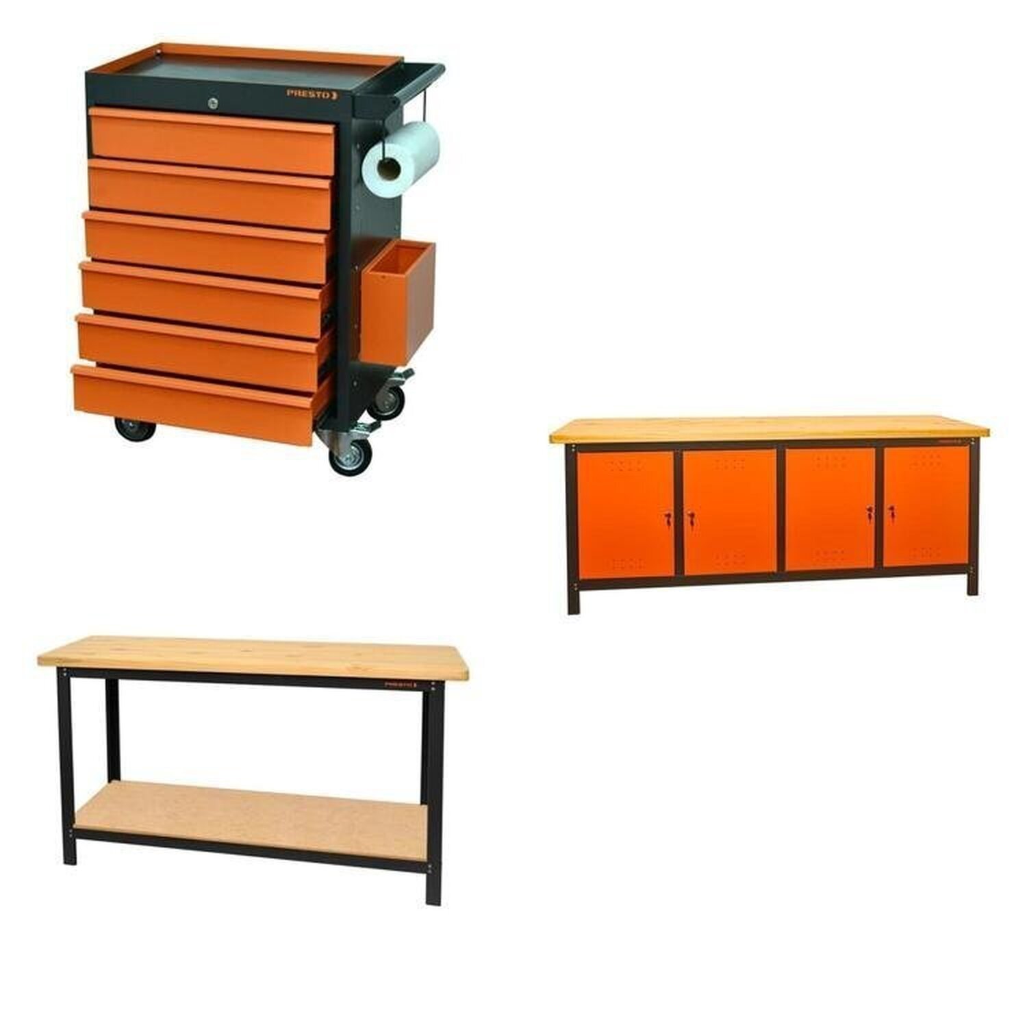 Conjunto Bancada Para Ferramentas 200cm Carro De Ferramentas Profissional 6 Gavetas Presto Laranja