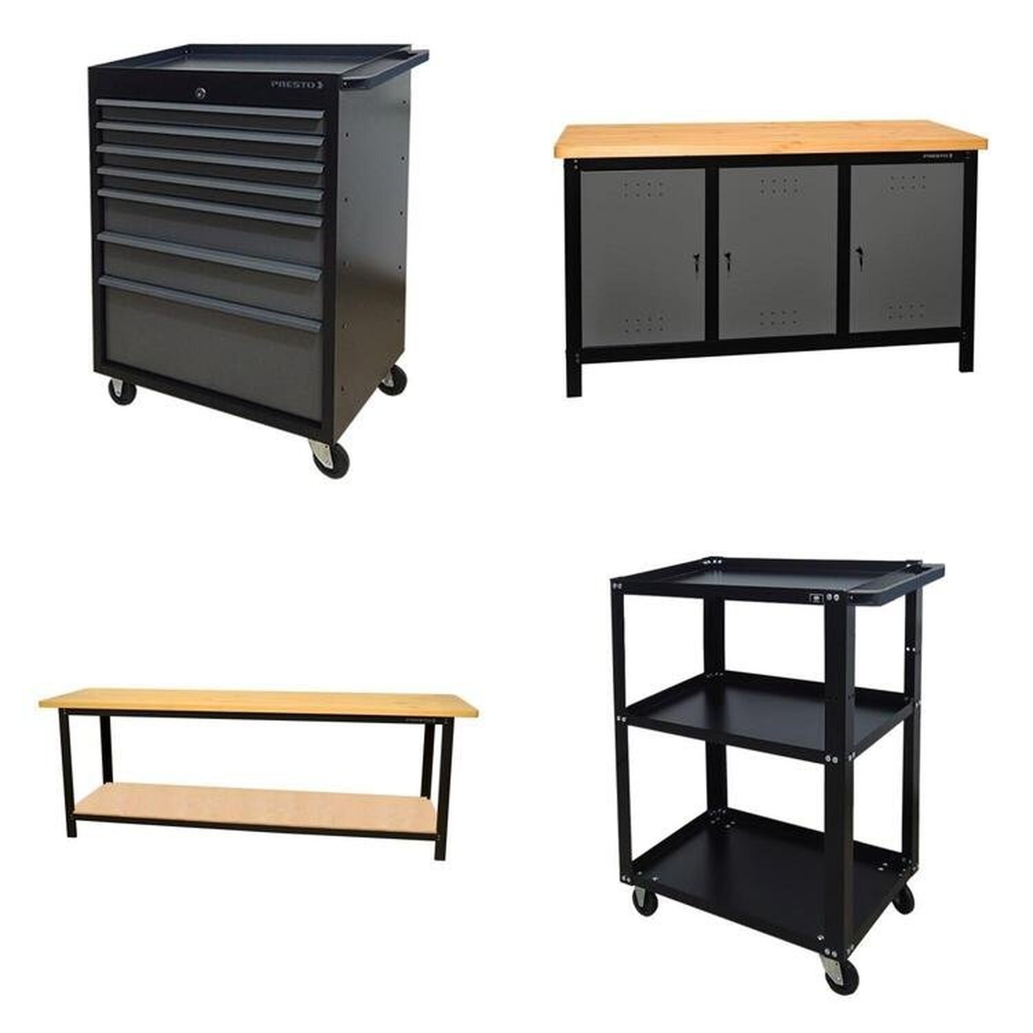 Conjunto 2 Carros Profissional 7 Gavetas 2 Bancadas Profissional 200cm Para Ferramentas Presto Preto