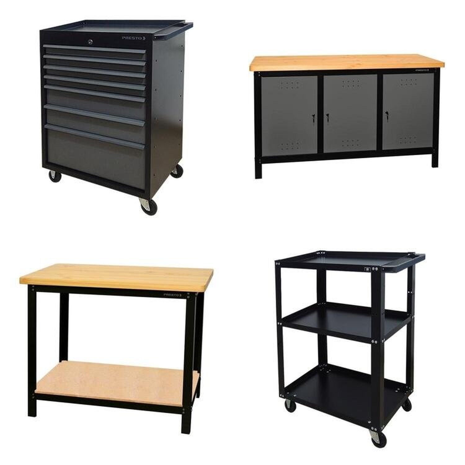 Conjunto 2 Carros Profissional 7 Gavetas 2 Bancadas Profissional 150cm Para Ferramentas Presto Preto