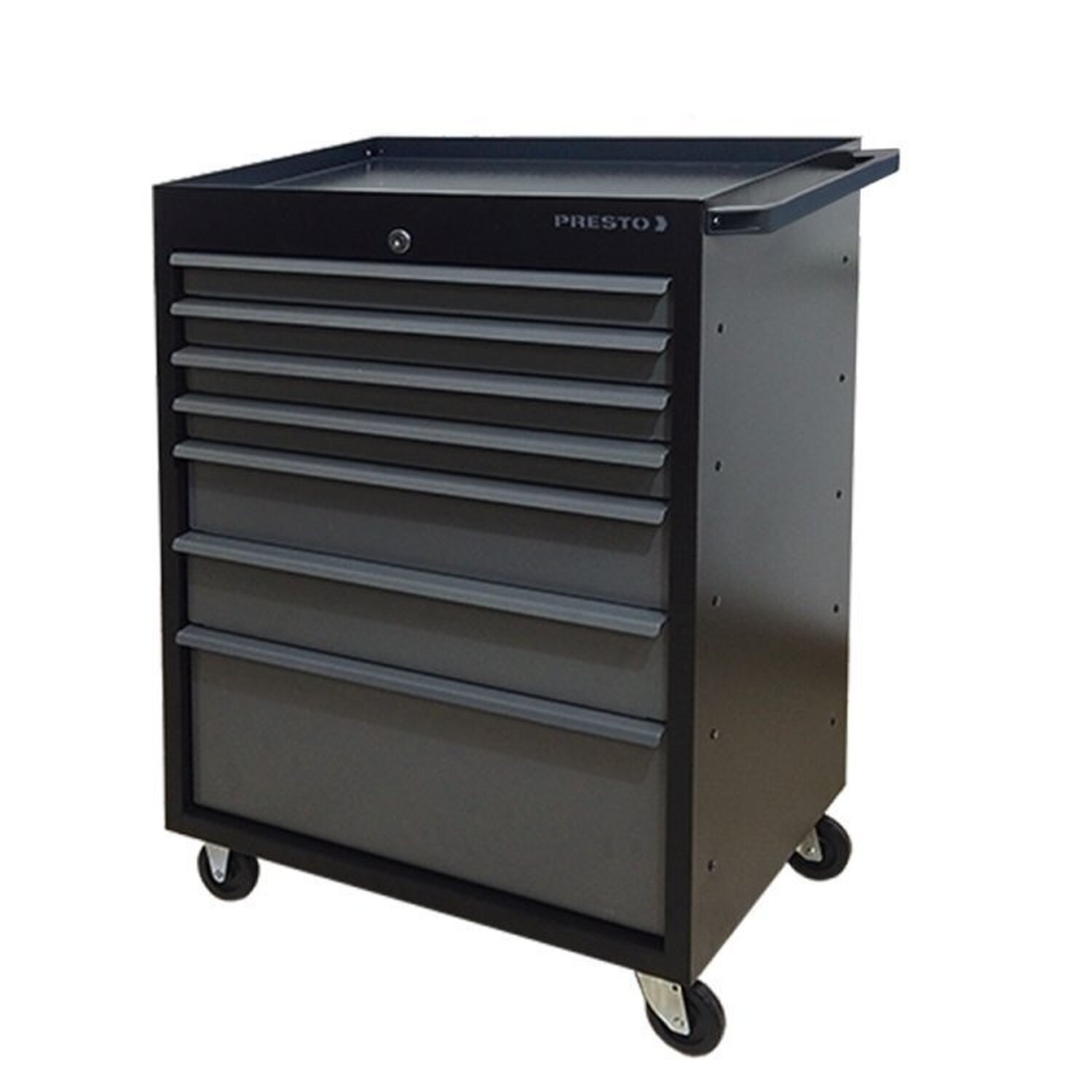 Conjunto 1 Carro Profissional 7 Gavetas 2 Bancadas 150cm Para Ferramentas Presto Preto