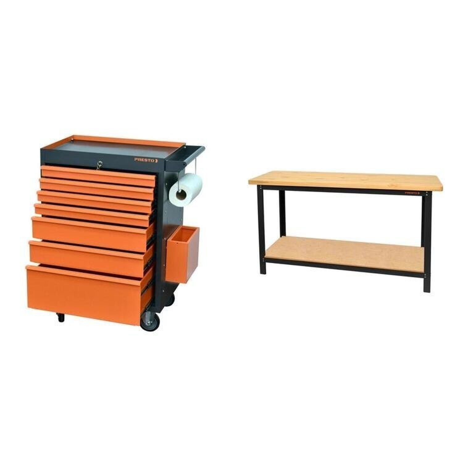 Conjunto Bancada Para Ferramentas 150cm Carro De Ferramentas Profissional 7 Gavetas Presto Laranja