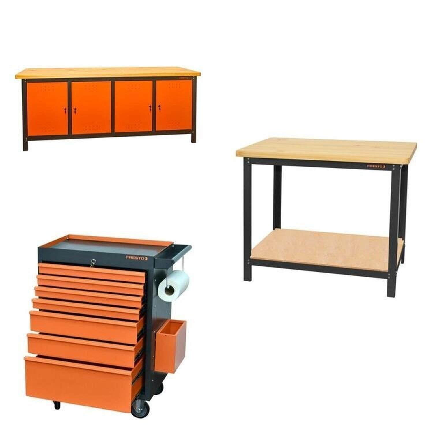 Conjunto Bancada Para Ferramentas 200cm Carro De Ferramentas Profissional 7 Gavetas Presto Laranja