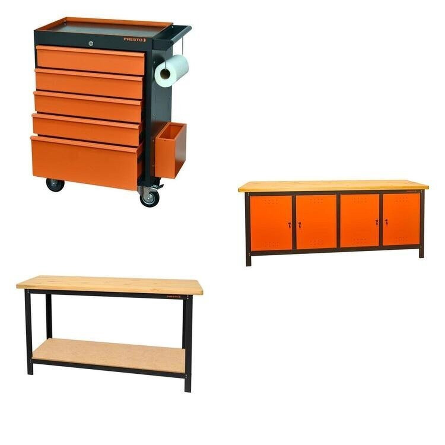 Conjunto Bancada Para Ferramentas 200cm Carro De Ferramentas Profissional 5 Gavetas Presto Laranja