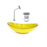 Kit Cuba De Vidro + Torneira+ Válvula Para Lavatório Oval 38cm Amarelo