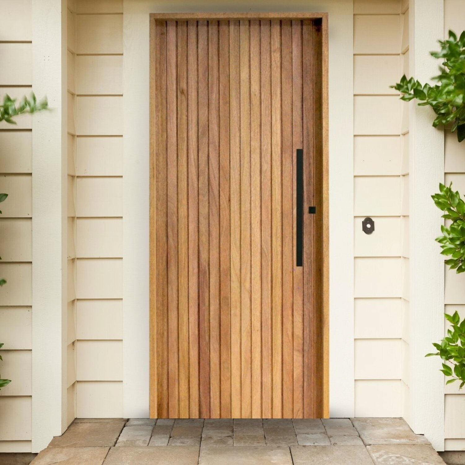 Porta Ripada Cedro Batente 14 Fechadura Rolete Puxador Barra Chata 92 X 210 Esquerdo Natural