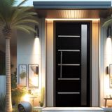 Porta Pivotante Solara Alumínio Com Visor Puxador Tubolar 210 X 120 Lado Direito Preto
