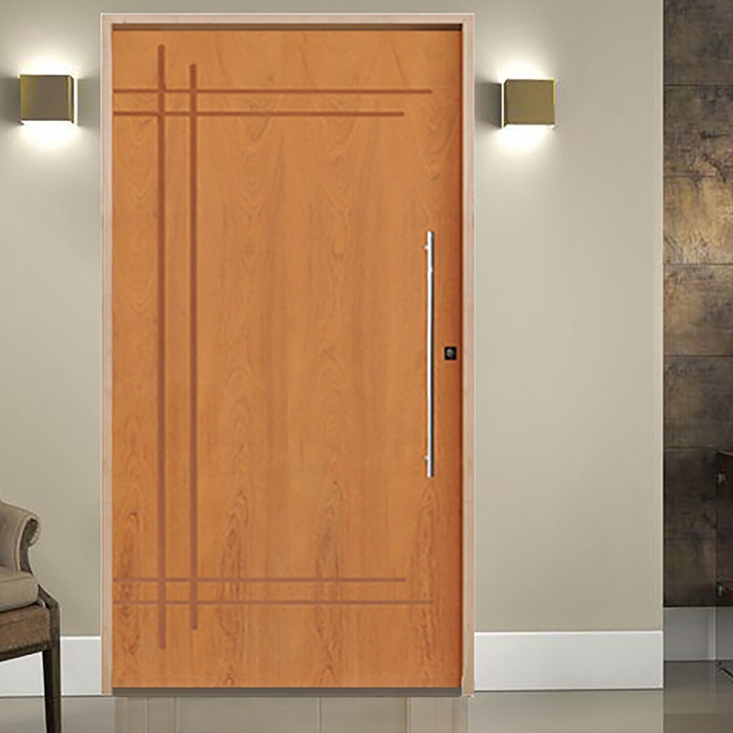 Porta Belíssima 9 Padrão Batente Ecológico 14 Fechadura Rolete Puxador Tubo 82 X 210 Esquerdo Natural