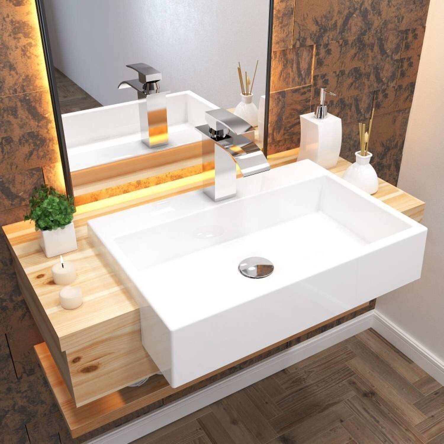 Kit 3 Cubas De Semi Encaixe Para Banheiro Xrt550 Retangular Compace Branco