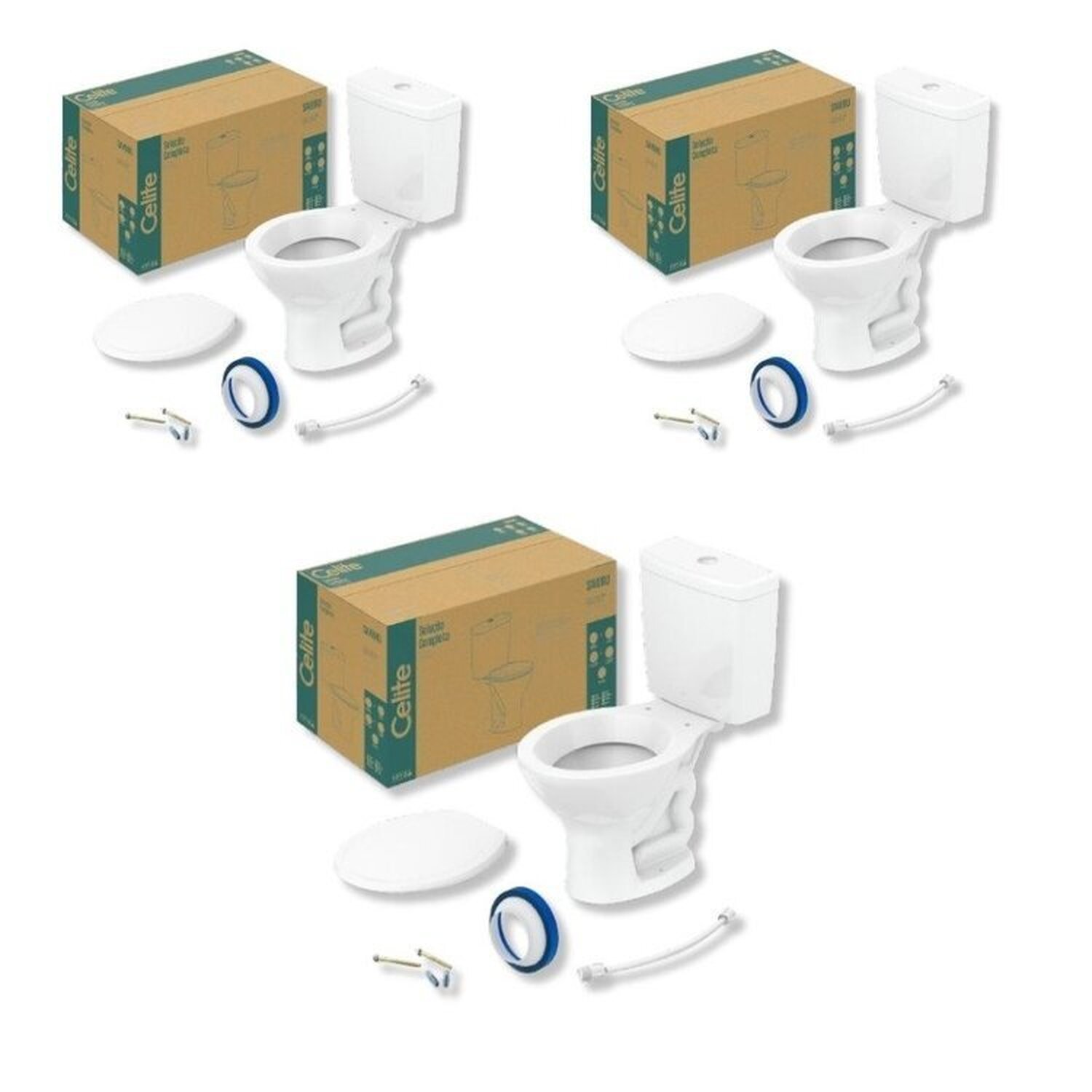 Kit 3 De Bacia Com Caixa Acoplada 6 Litros Saveiro Branco