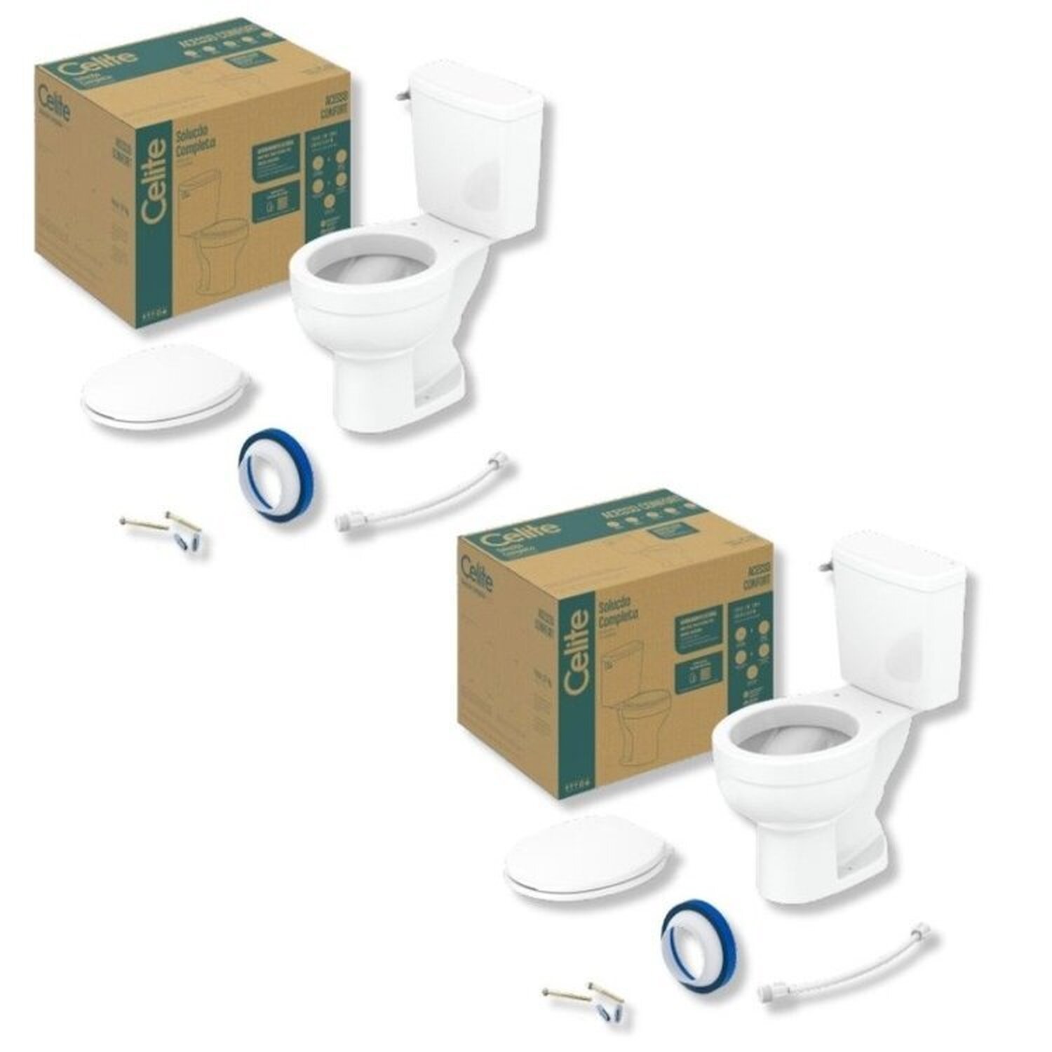 Kit 2 Vaso Sanitário Com Caixa Acoplada Com Acionamento Lateral E Assento Soft Close Branco