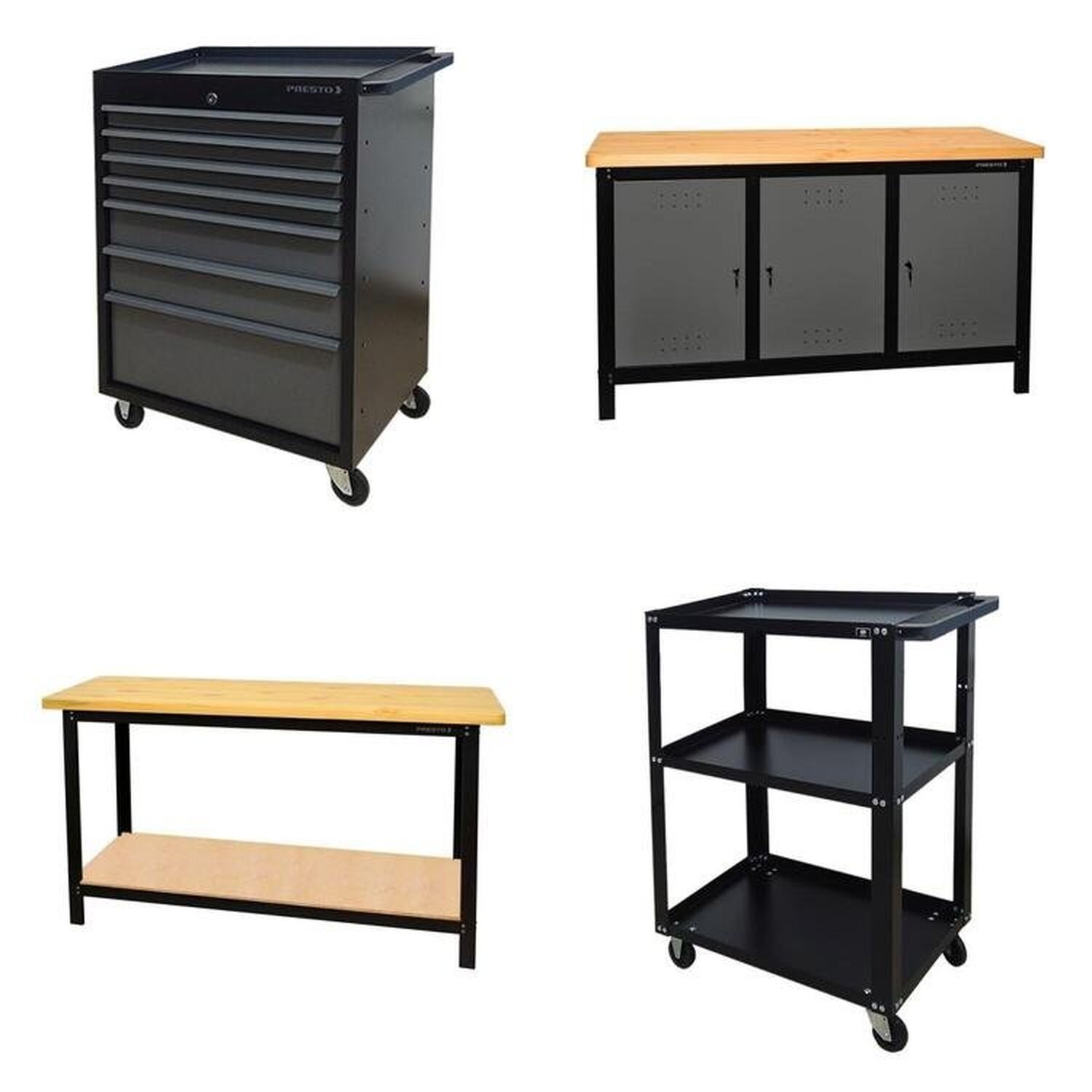 Conjunto 2 Carros Profissional 7 Gavetas 2 Bancada Profissional 150cm Para Ferramentas Presto Preto