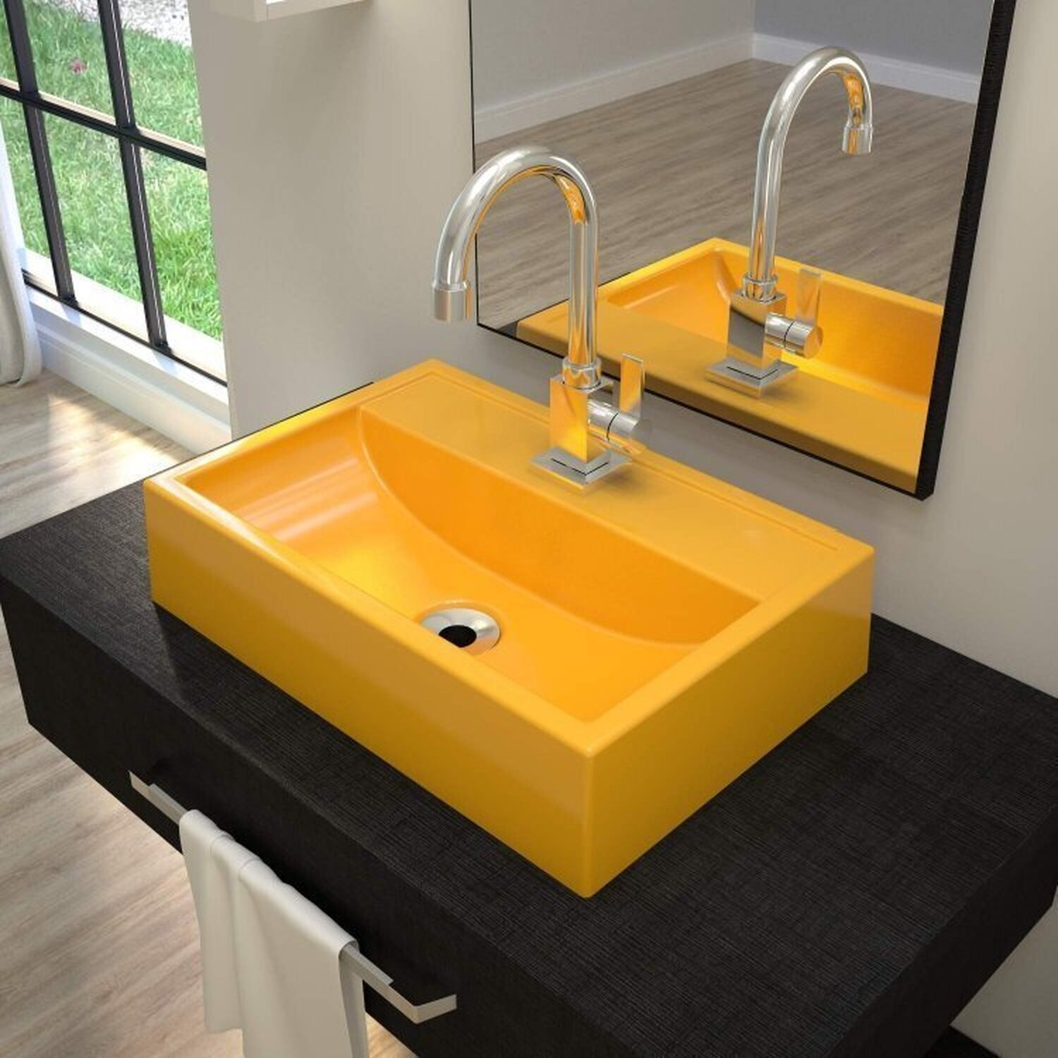 Kit 3 Cubas De Apoio Para Banheiro Q45w Retangular Compace Amarelo