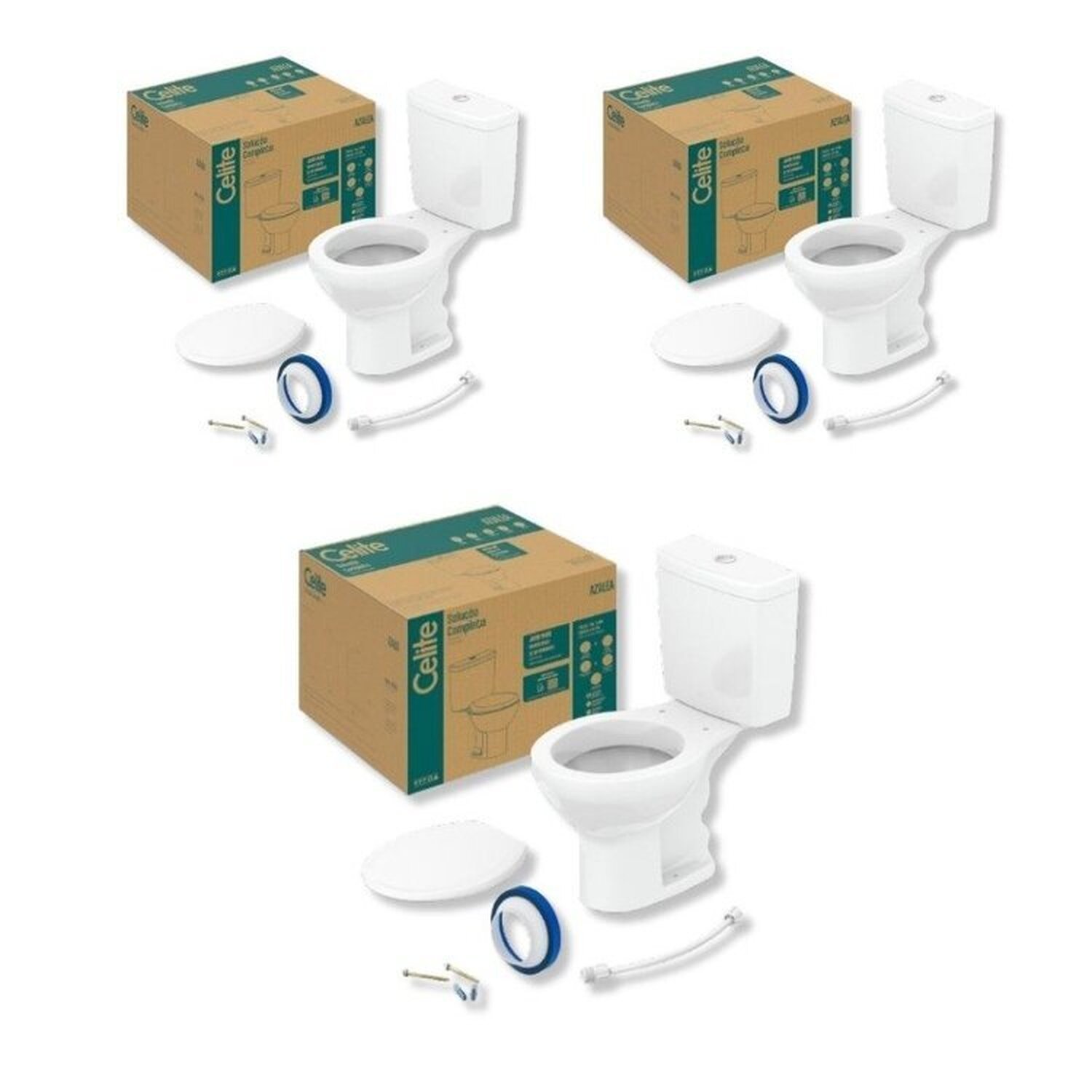 Kit 3 De Bacia Com Caixa Acoplada E Assento Azálea Celite Branco