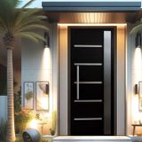 Porta Pivotante Solara Alumínio Com Visor Puxador Barra Chata 210 X 120 Lado Direito Preto