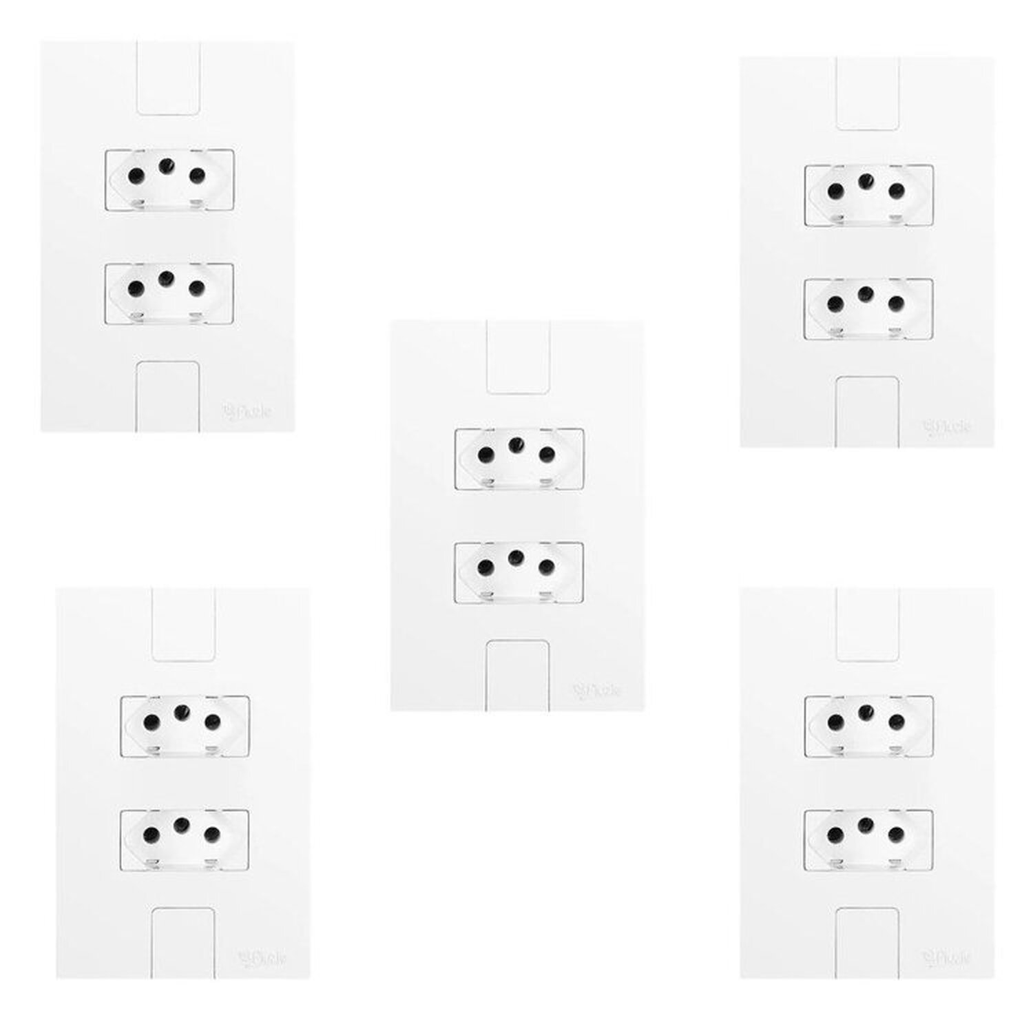 Cinco Conjuntos Com 2 Tomadas 2p+t 20a 250v, Modular, Com Placa 4x2 Branco