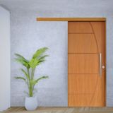 Porta De Correr Padrão Imbuia Belissima 6 Trilho Embutir Puxador Tubolar 800 Mm Cromado 120 X 210 Es Natural