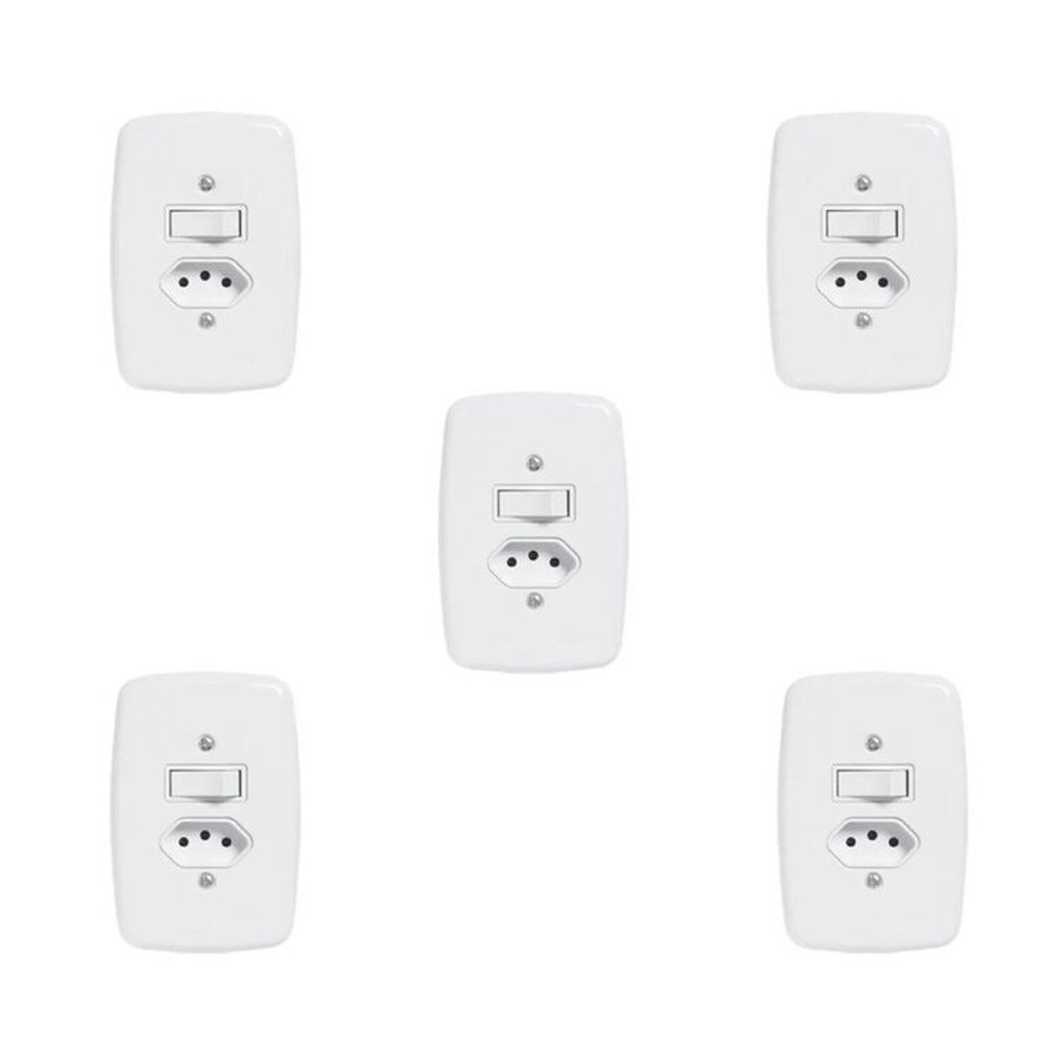 Conjunto De 5 Interruptores De 1 Tecla Simples E Tomada 2p+t 20a , Com Placa 4x2 Branco