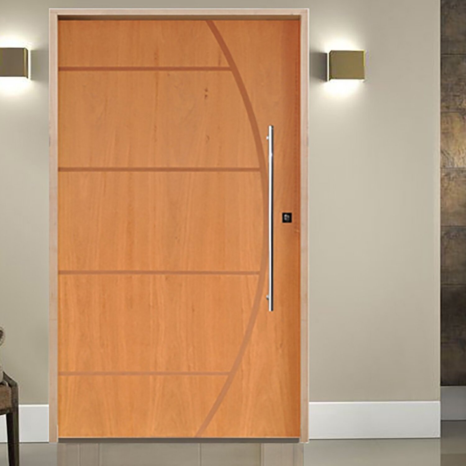 Porta Belíssima 6 Padrão Imbuia Batente Ecológico 14 Fechadura Rolete Puxador Tubo 92 X 210 Esquerdo Natural