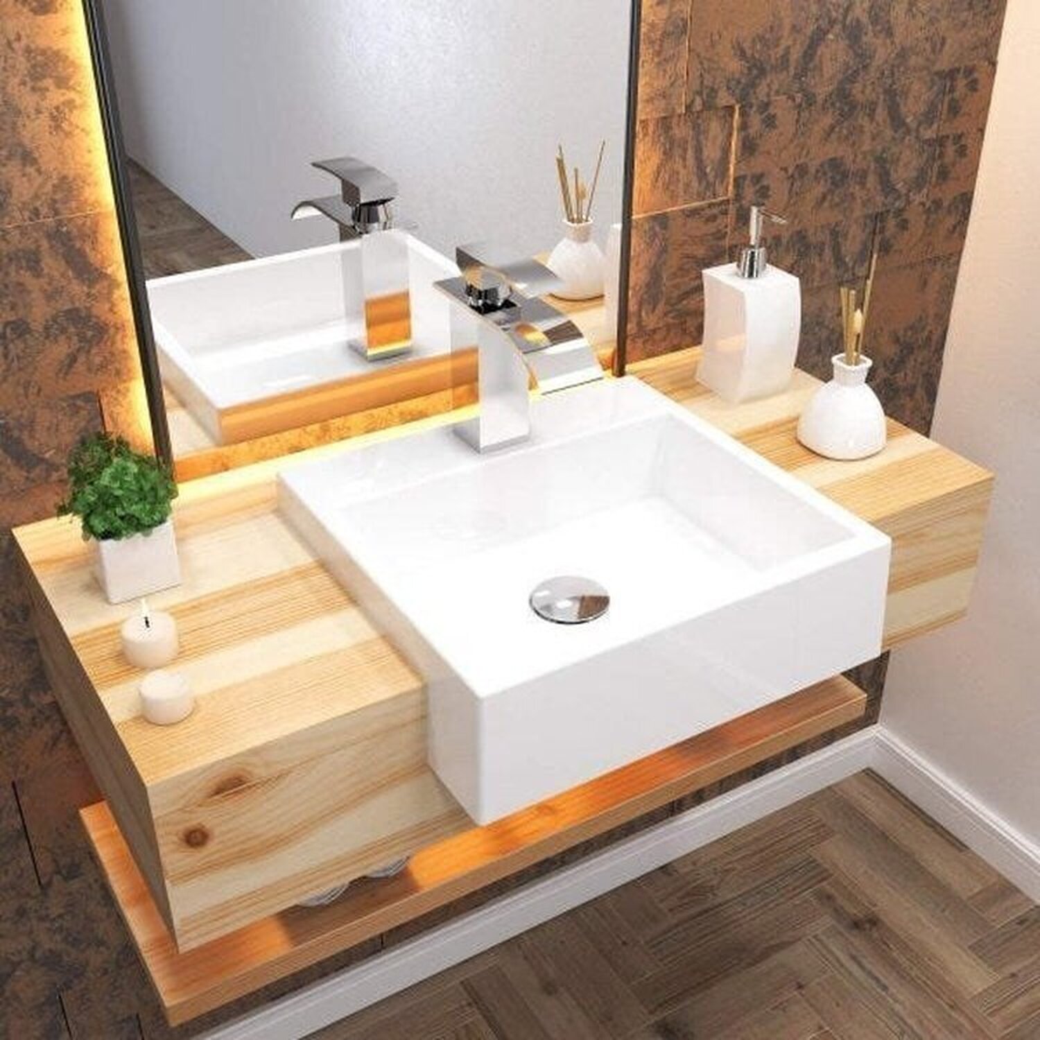 Kit 2 Cubas De Semi Encaixe Para Banheiro Xq395 Quadrada Compace Branco