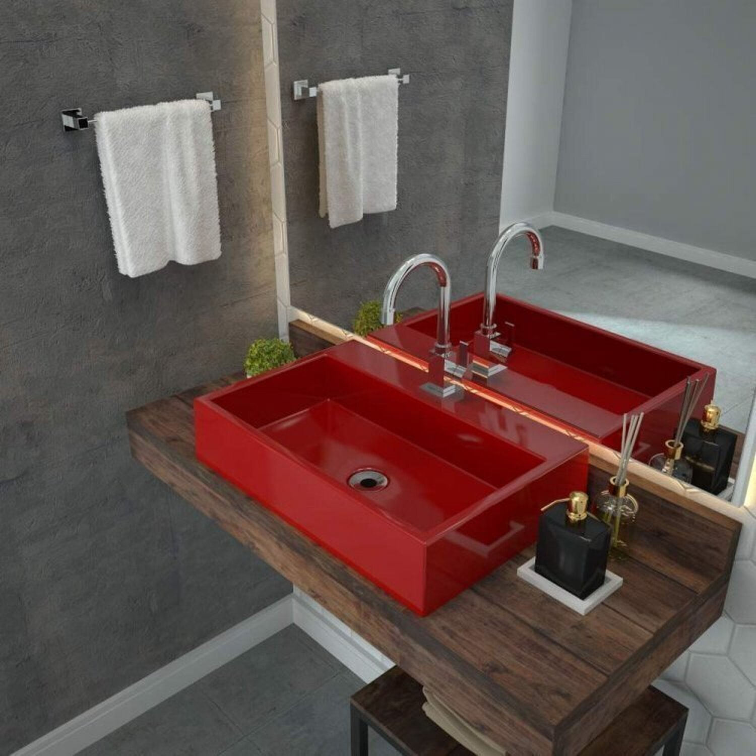 Kit 2 Cubas Para Banheiro Rt55w Retangular Florenza Compace Vermelho