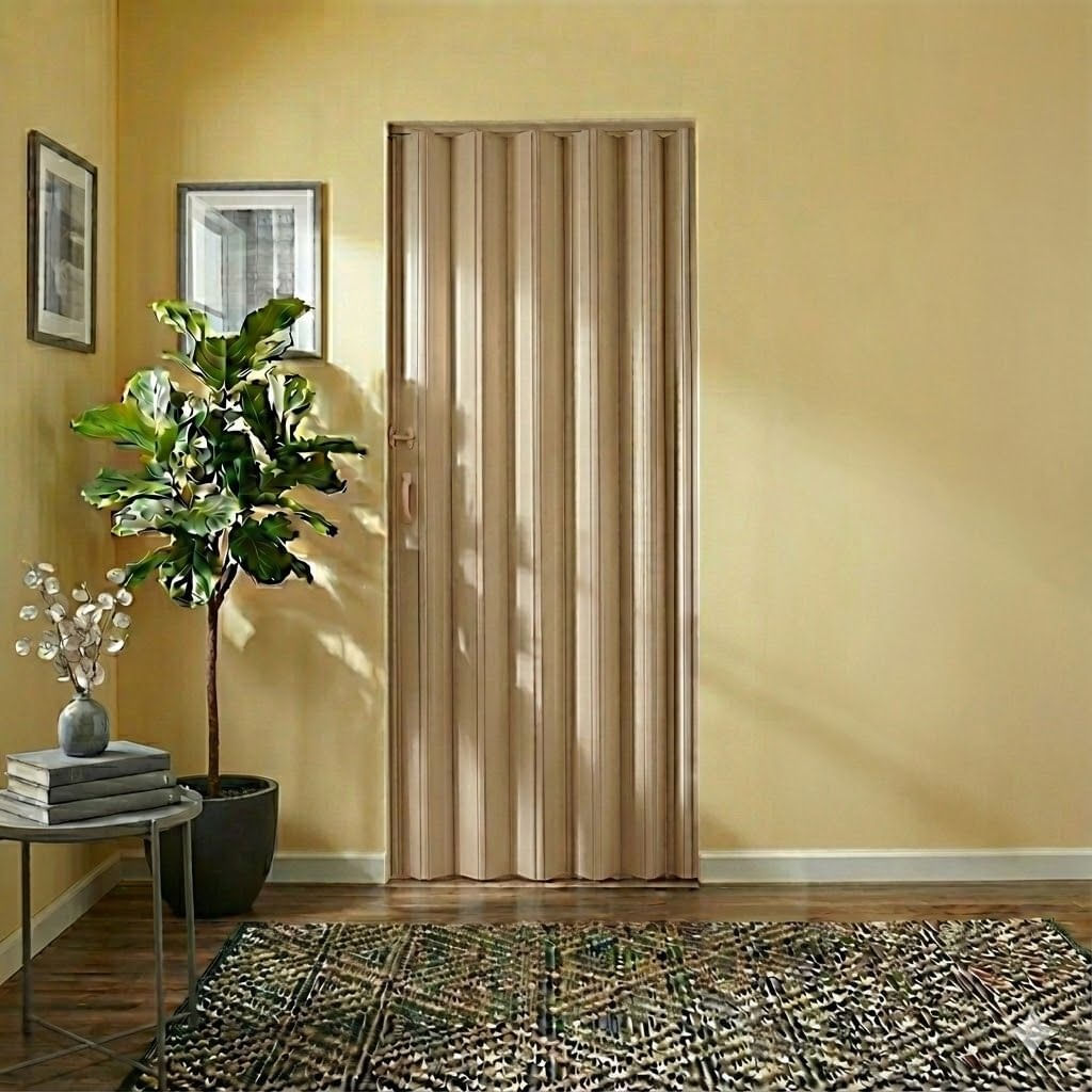 Porta Sanfonada De Pvc 80cm X 210cm Bege