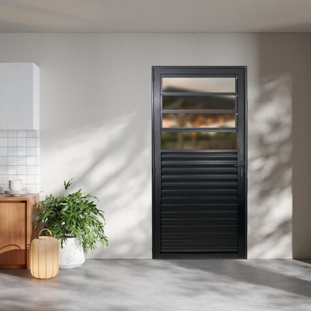 Porta Basculante Palheta Linha 25 210x80 Lado Esquerdo Preto