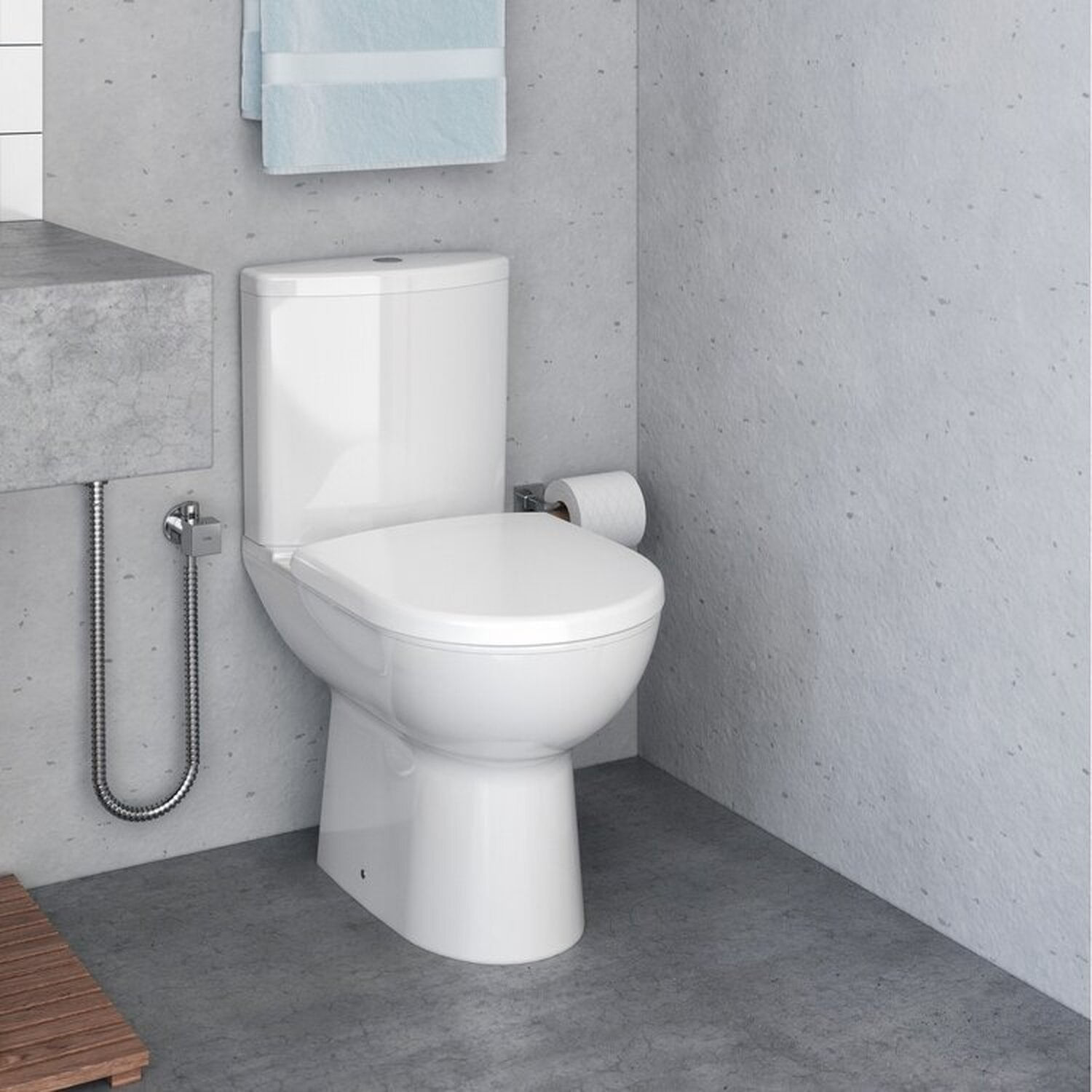 Kit Bacia Com Caixa Acoplada E Assento E Ducha Higiênica Com Derivação E Papeleira Celite Branco/cromado