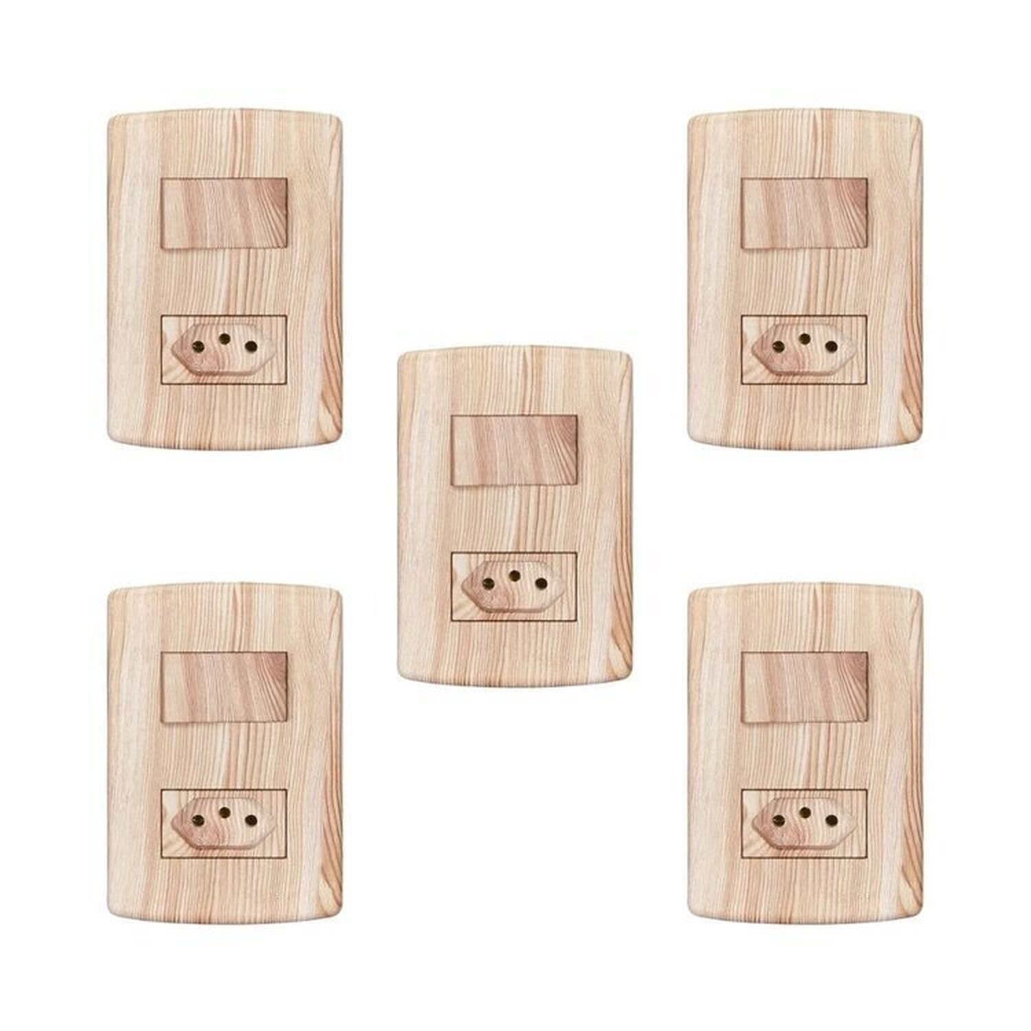 Conjunto De 5 Interruptores De 1 Tecla Simples E Tomada 2p+t 20a , Modular, Com Placa 4x2 E Suporte Bege