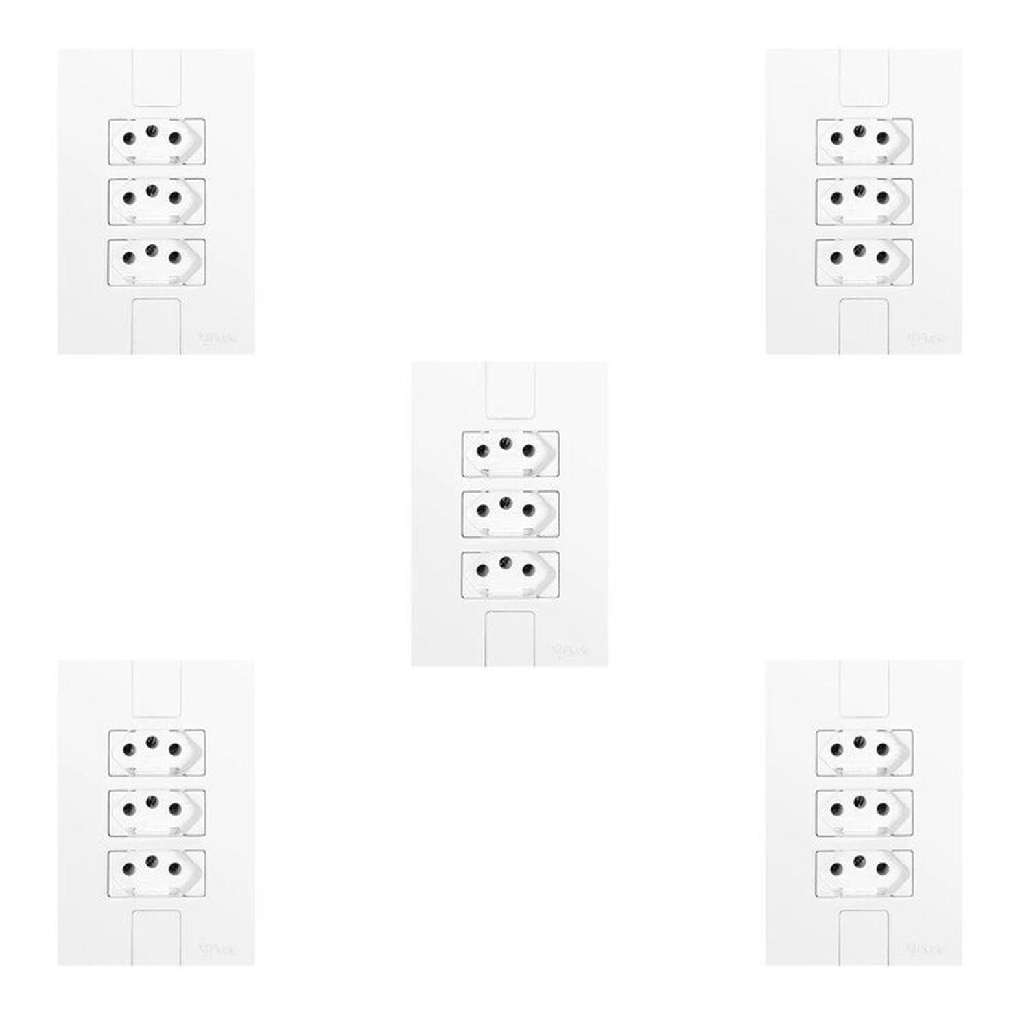Cinco Conjuntos Com 3 Tomadas 2p+t 20a 250v, Modular, Com Placa 4x2 Branco