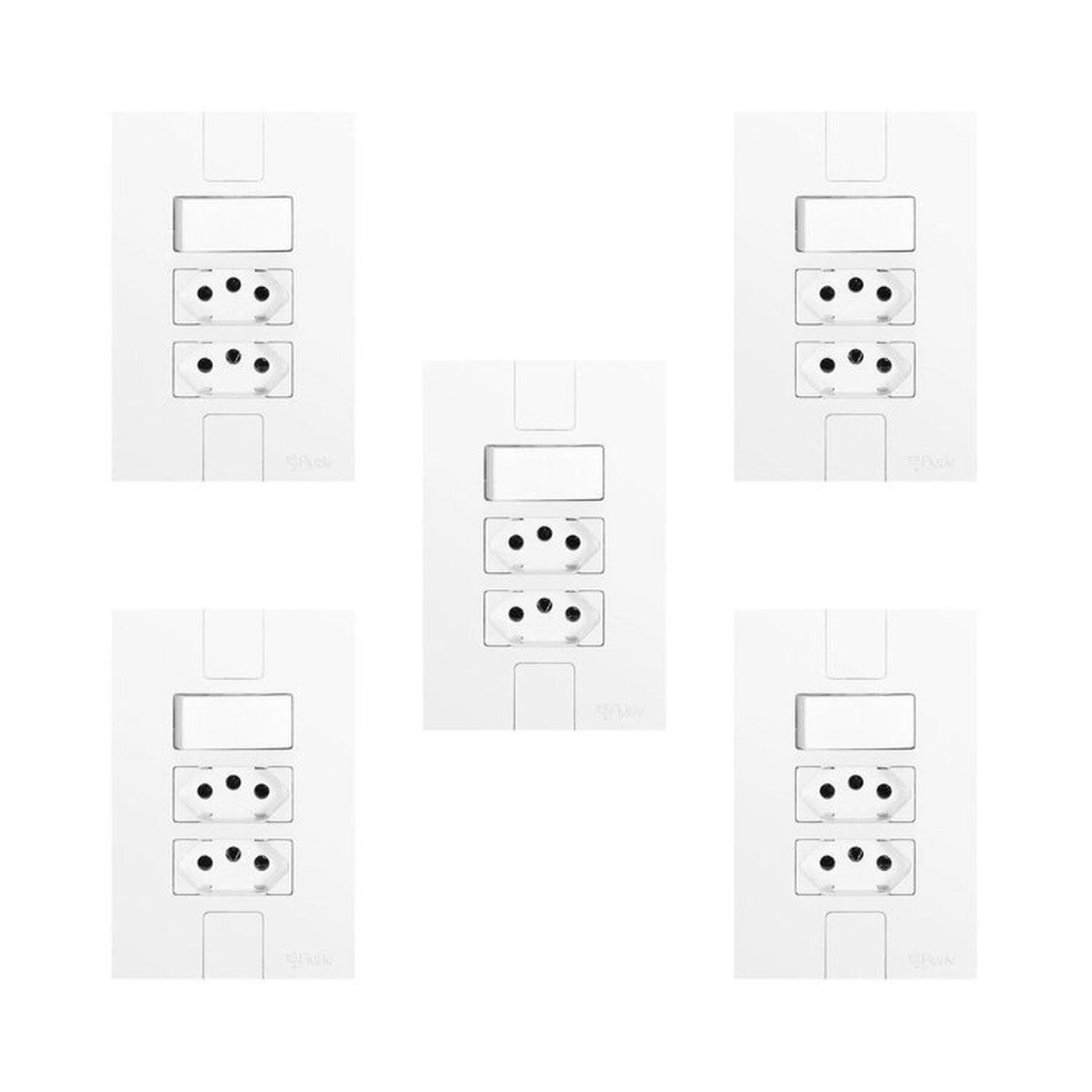 Conjunto De 5 Interruptores De 1 Tecla Simples E 2 Tomadas 2p+t 20a , Modular, Com Placa 4x2 Branco
