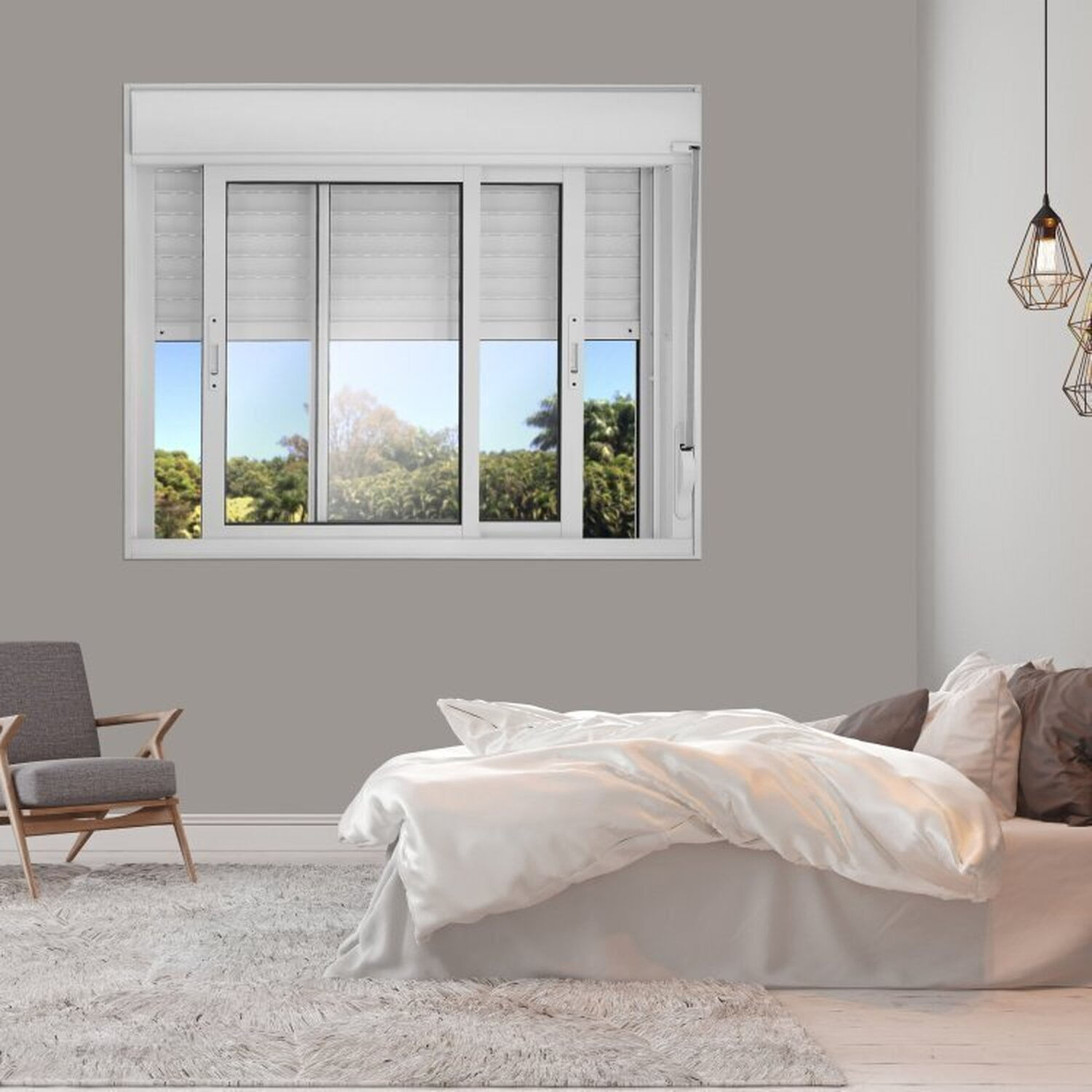 Kit Com 2 Janelas De Correr 2 Folhas Móveis Com Persiana Integrada 120x150cm Blackout Vidro Liso Branco