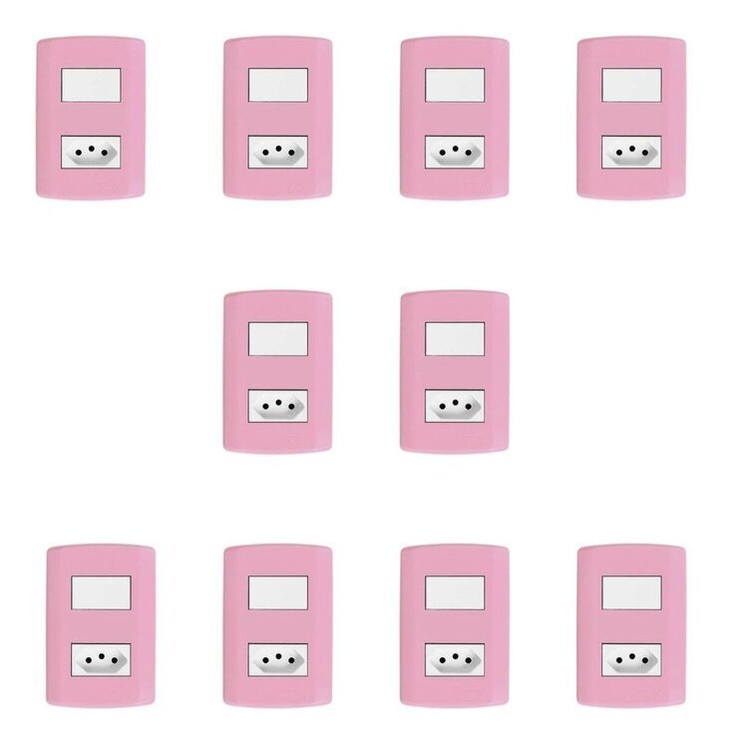 Conjunto De 10 Interruptores De 1 Tecla Simples E Tomada 2p+t 20a , Modular, Com Placa 4x2 E Suporte Rosa E Branco