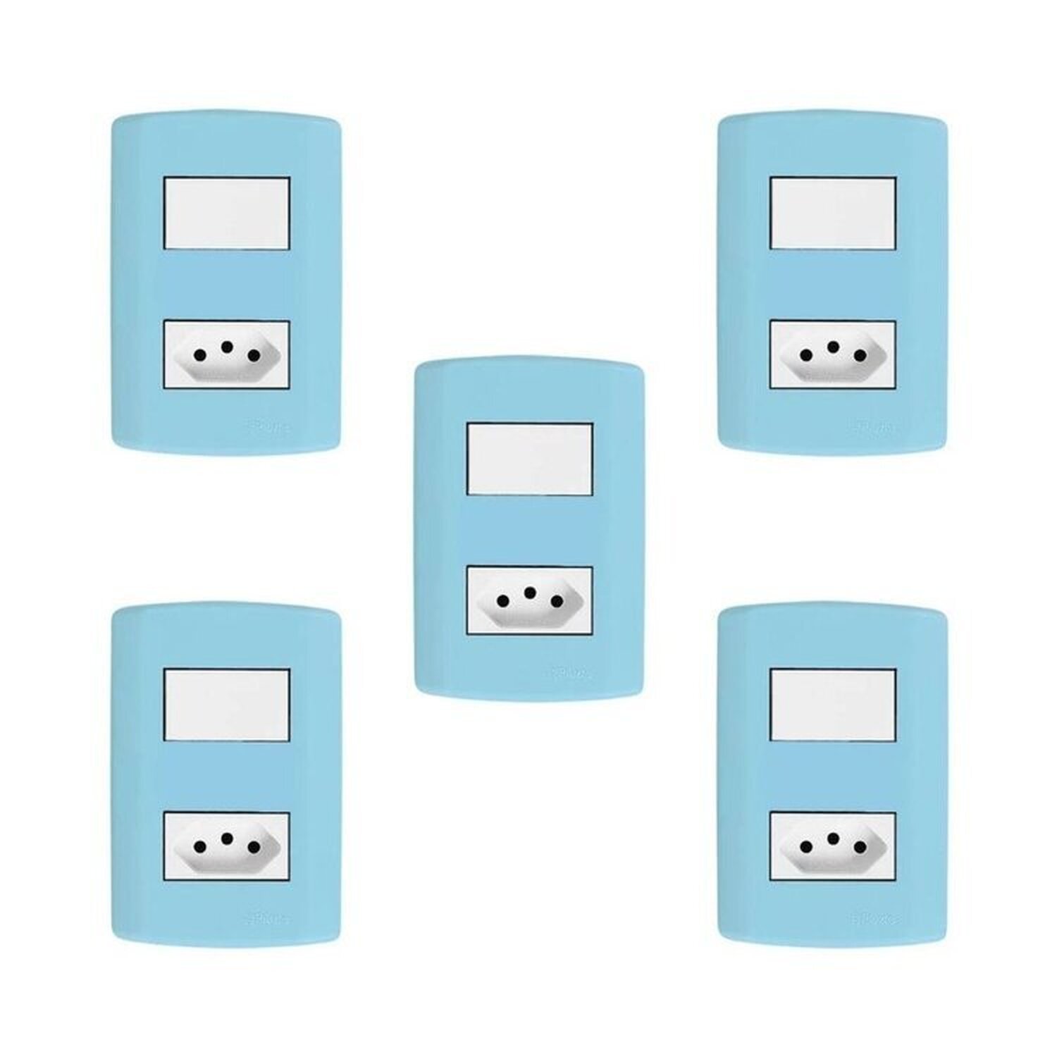Conjunto De 5 Interruptores De 1 Tecla Simples E Tomada 2p+t 20a , Modular, Com Placa 4x2 E Suporte Azul E Branco