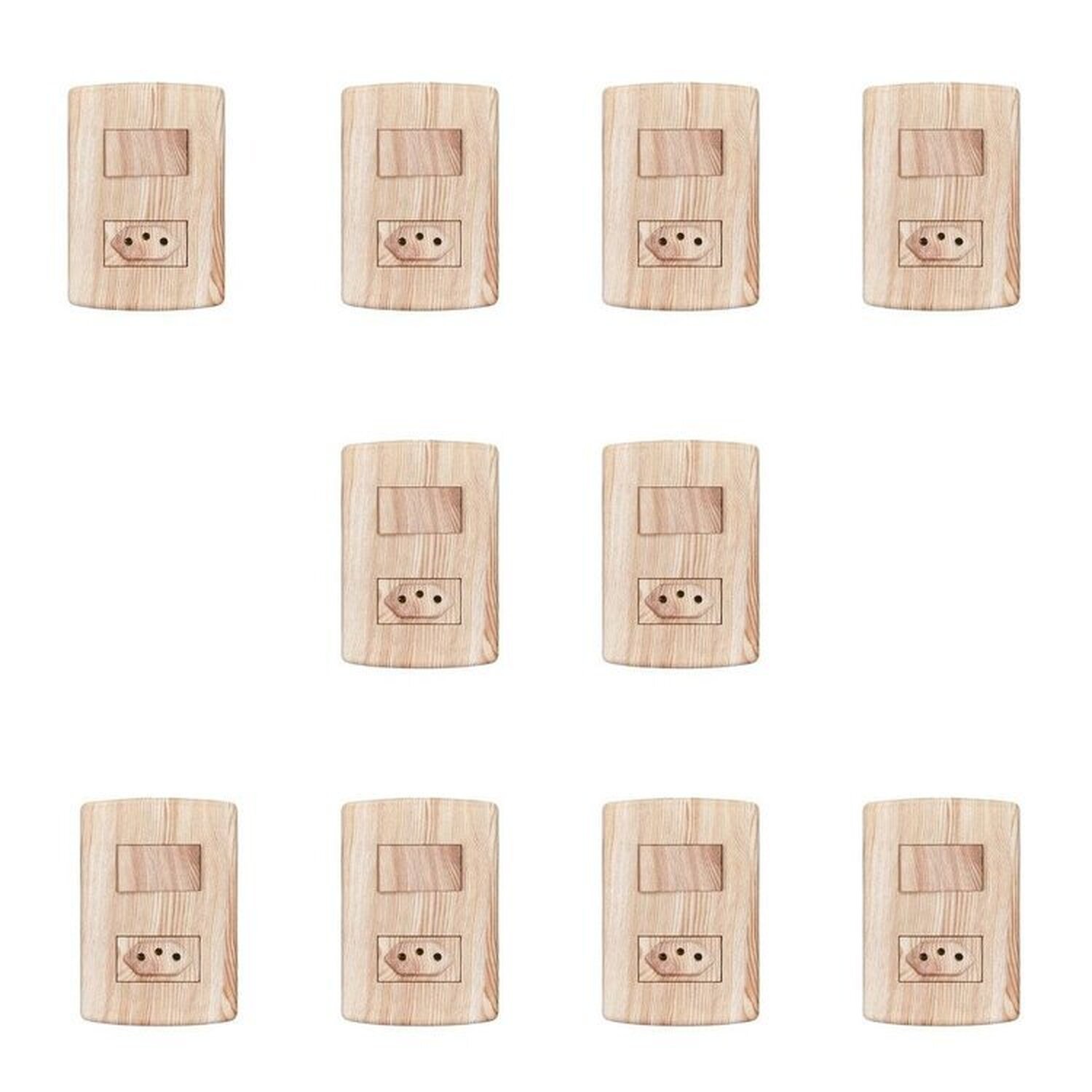 Conjunto De 10 Interruptores De 1 Tecla Simples E Tomada 2p+t 20a , Modular, Com Placa 4x2 E Suporte Bege