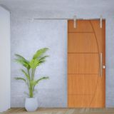 Porta De Correr Padrão Imbuia Belissima 6 Trilho Soft Puxador Tubolar 800 Mm Cromado 120 X 210 Esque Natural
