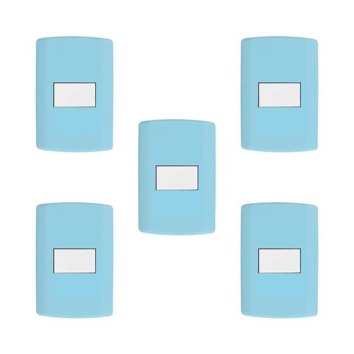 Conjunto De 5 Interruptores De 1 Tecla Simples, Modular, Com Placa 4x2 E Suporte Azul E Branco