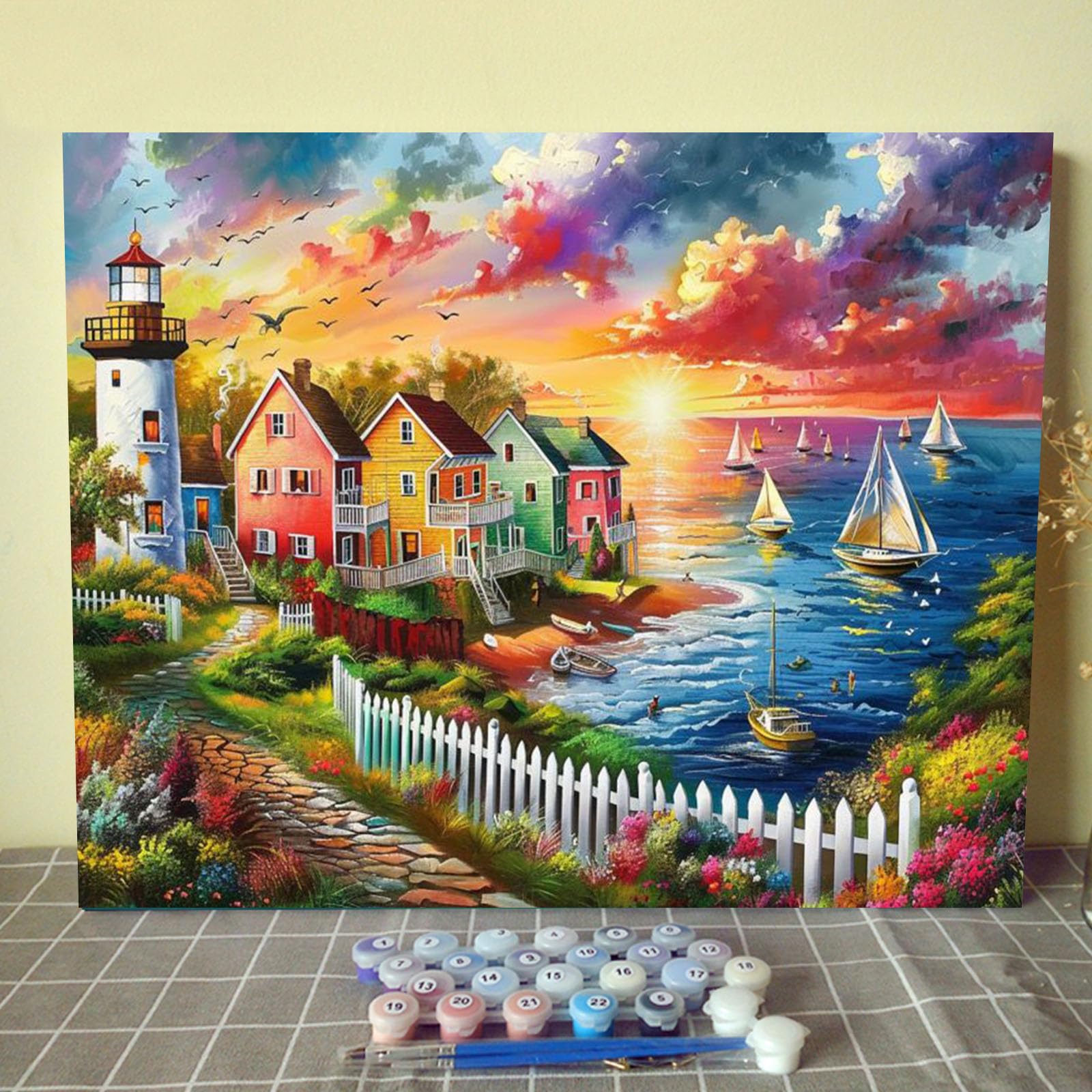 Kit Paint By Numbers Tucocoo | Paisagem Colorida De Uma Cidade Litorânea