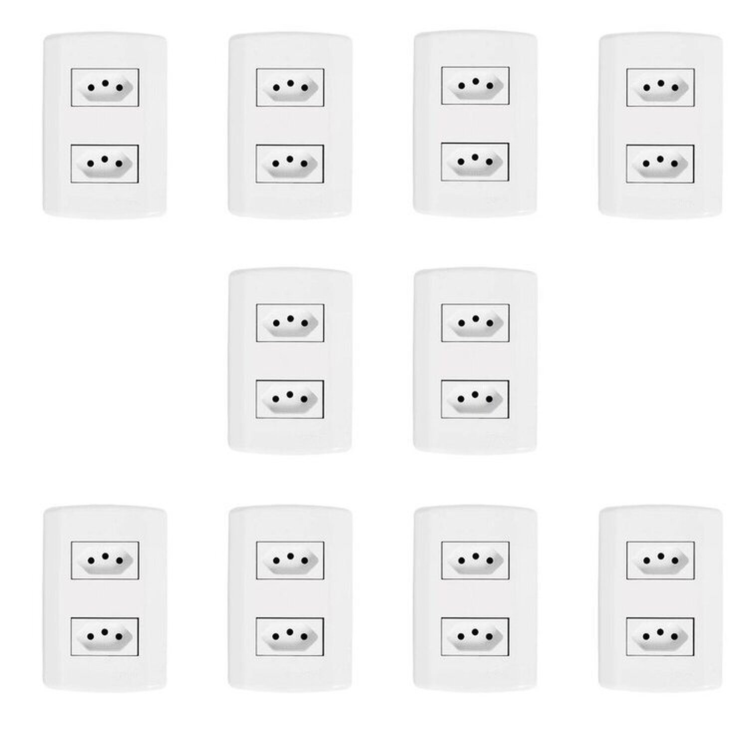 Dez Conjuntos Com 2 Tomadas 2p+t 20a 250v, Modular, Com Placa 4x2 E Suporte Branco