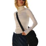 Camisa Feminina Tiko Miko, Manga Comprida, Gola Alta, Blusa Curta, Branca