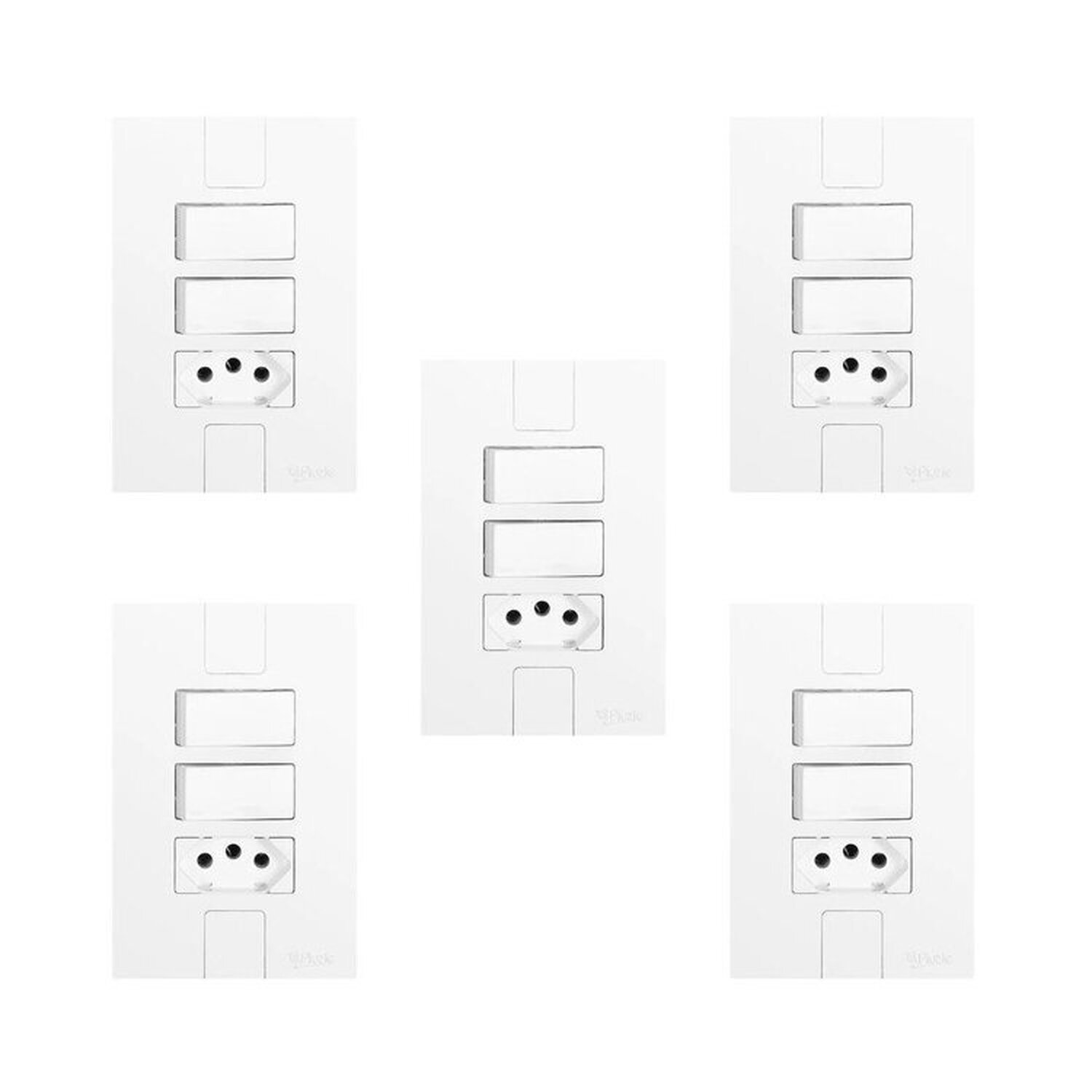 Conjunto De 5 Interruptores De 2 Teclas Simples E Tomada 2p+t 20a , Modular, Com Placa 4x2 Branco