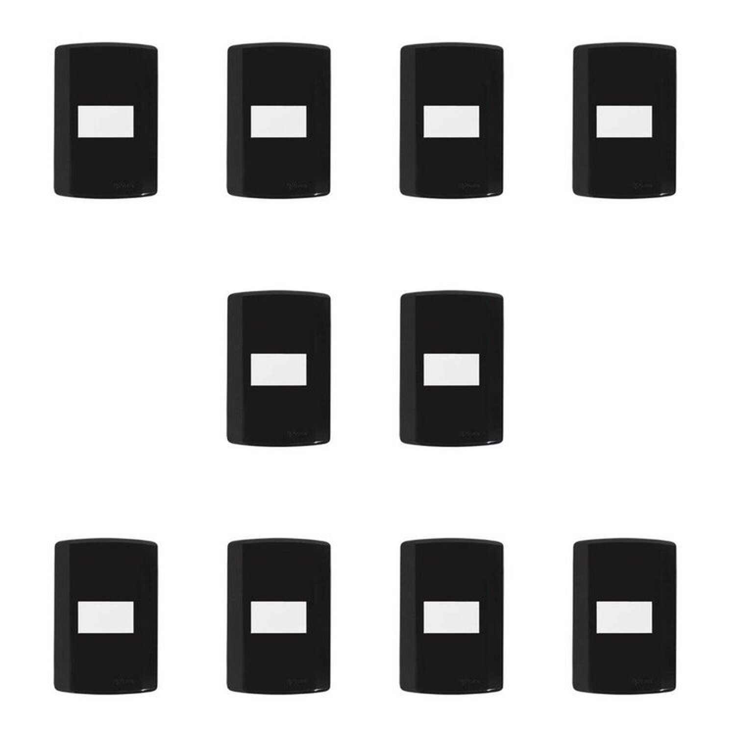 Conjunto De 10 Interruptores De 1 Tecla Simples, Modular, Com Placa 4x2 E Suporte Preto E Branco
