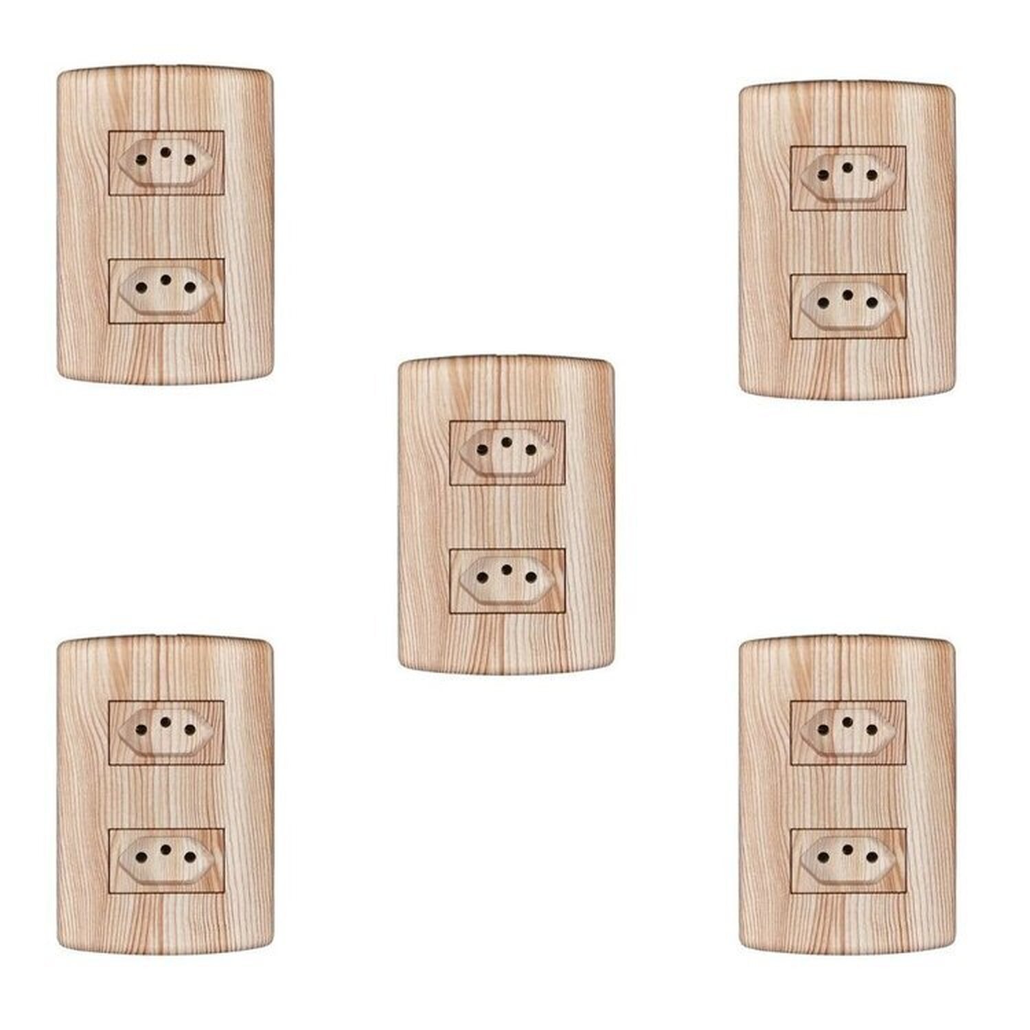 Cinco Conjuntos Com 2 Tomadas 2p+t 20a 250v, Modular, Com Placa 4x2 E Suporte Angelim