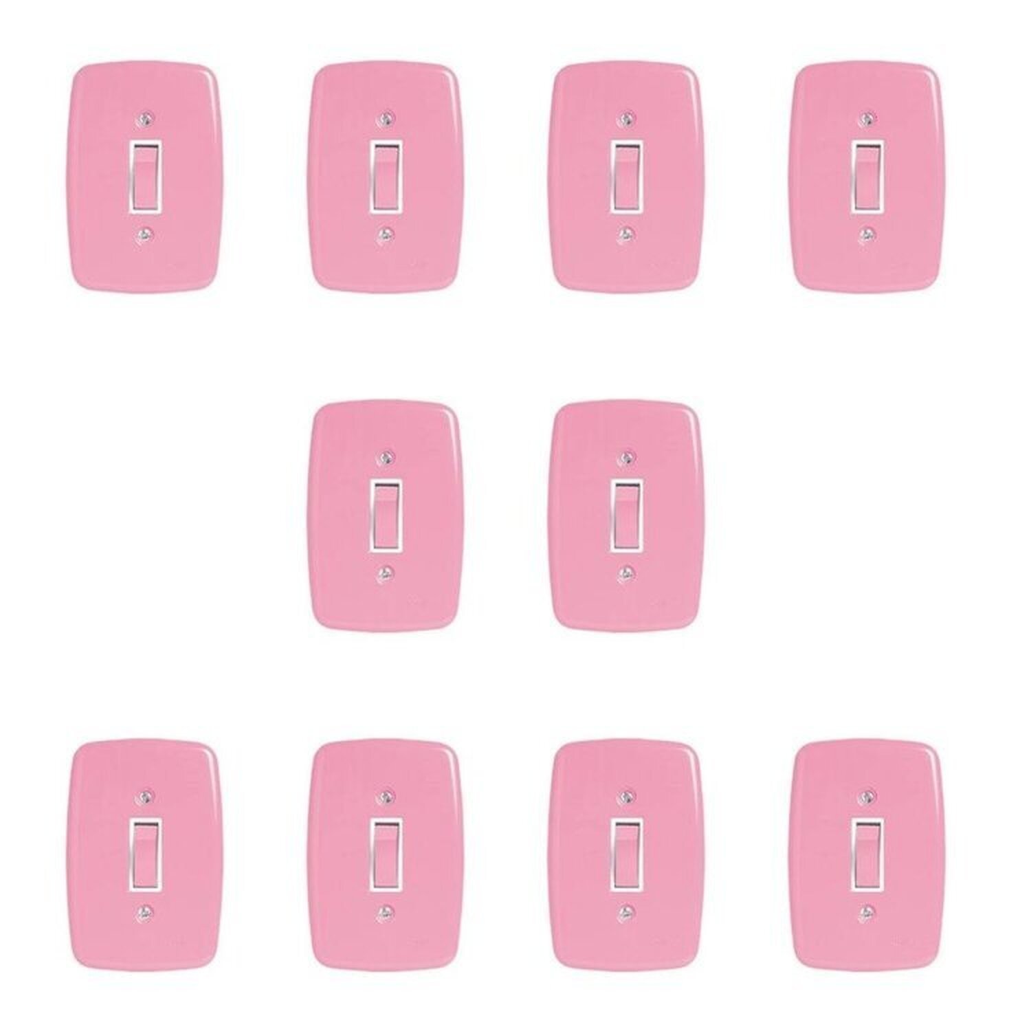 Conjunto De 10 Interruptores De 1 Tecla Simples Com Placa 4x2 Rosa