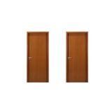 2 Kits Porta De Madeira Lisa 215x74cm Com Batente De Mdf Ultra 10cm Melamínica Mogno