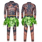 Fantasia De Cosplay Masculina Com Tatuagem De Halloween Em Maui Com Blusa, Calça E Folha